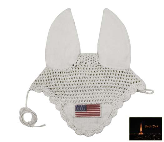 Paris Tack Patriotic American Flag Crochet Horse Fly Veil Ear Bonnet White color