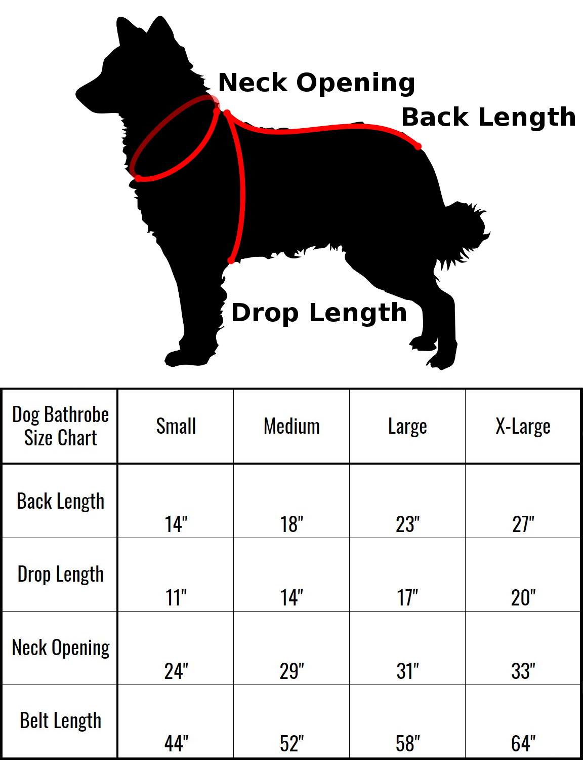 Derby Originals Ultra Flex Plush Microfiber Dog Bathrobe Size chart