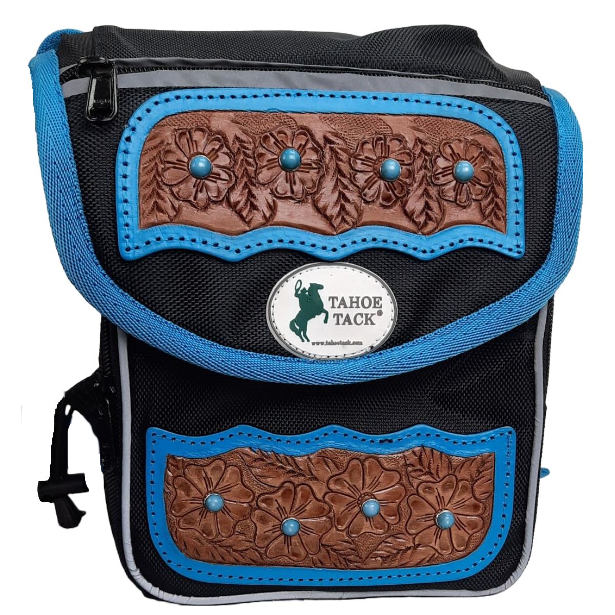 Tahoe Tack Turquoise Flower 1680D Nylon Western Horn Storage Bag Front