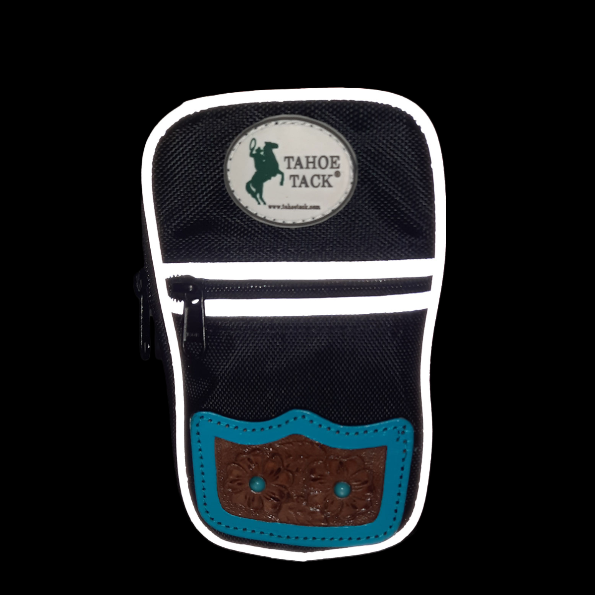 Tahoe Tack Turquoise Flower 1680D Nylon 64oz Water Bottle Storage Bag with Hand Tooled Leather Accents Reflection