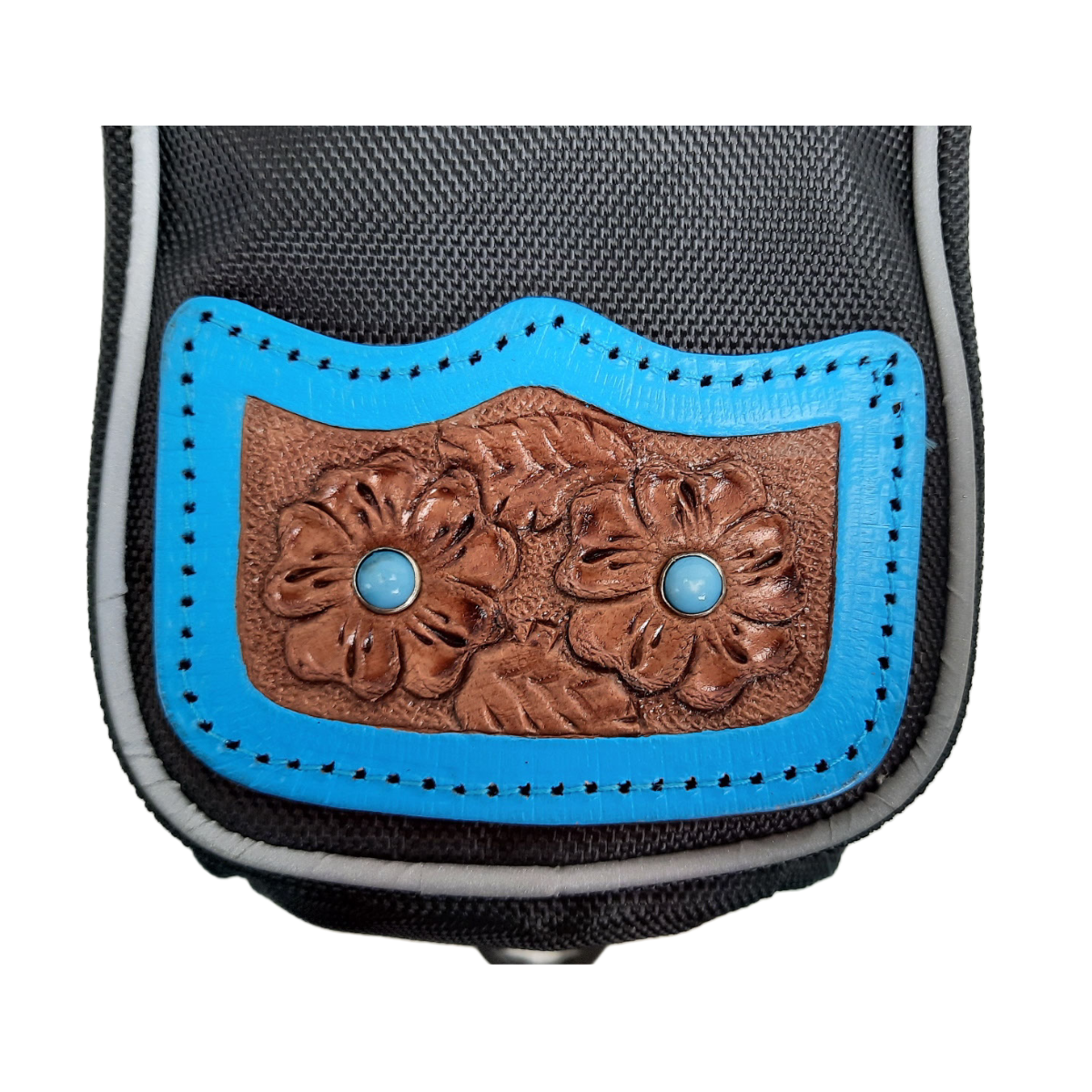 Tahoe Tack Turquoise Flower Nylon Water Bottle Storage Bag with Hand Tooled Leather Accents and Tooling