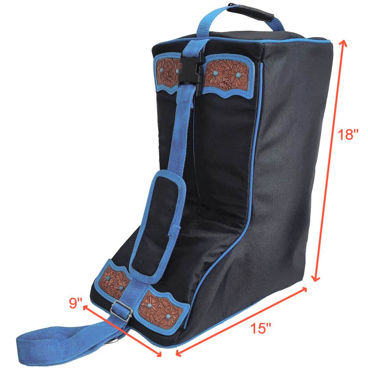 Tahoe Tack Turquoise Flower 1680D Nylon Western Boot Bag with Hand Tooled Leather Accents and 2 Year Warranty Size Chart