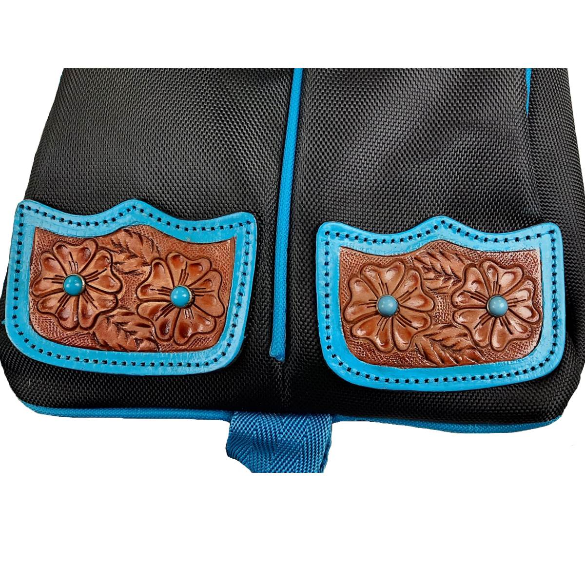 Tahoe Tack Turquoise Flower 1680D Nylon Western Boot Bag with Hand Tooled Leather Accents Design