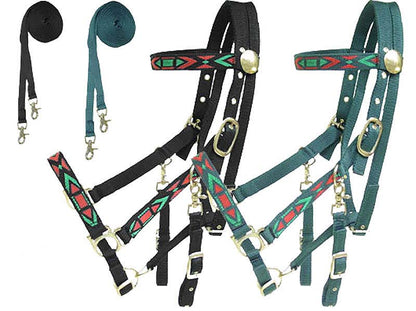 Derby Padded Nylon Halter Bridle Combo with Reins Aztec Design