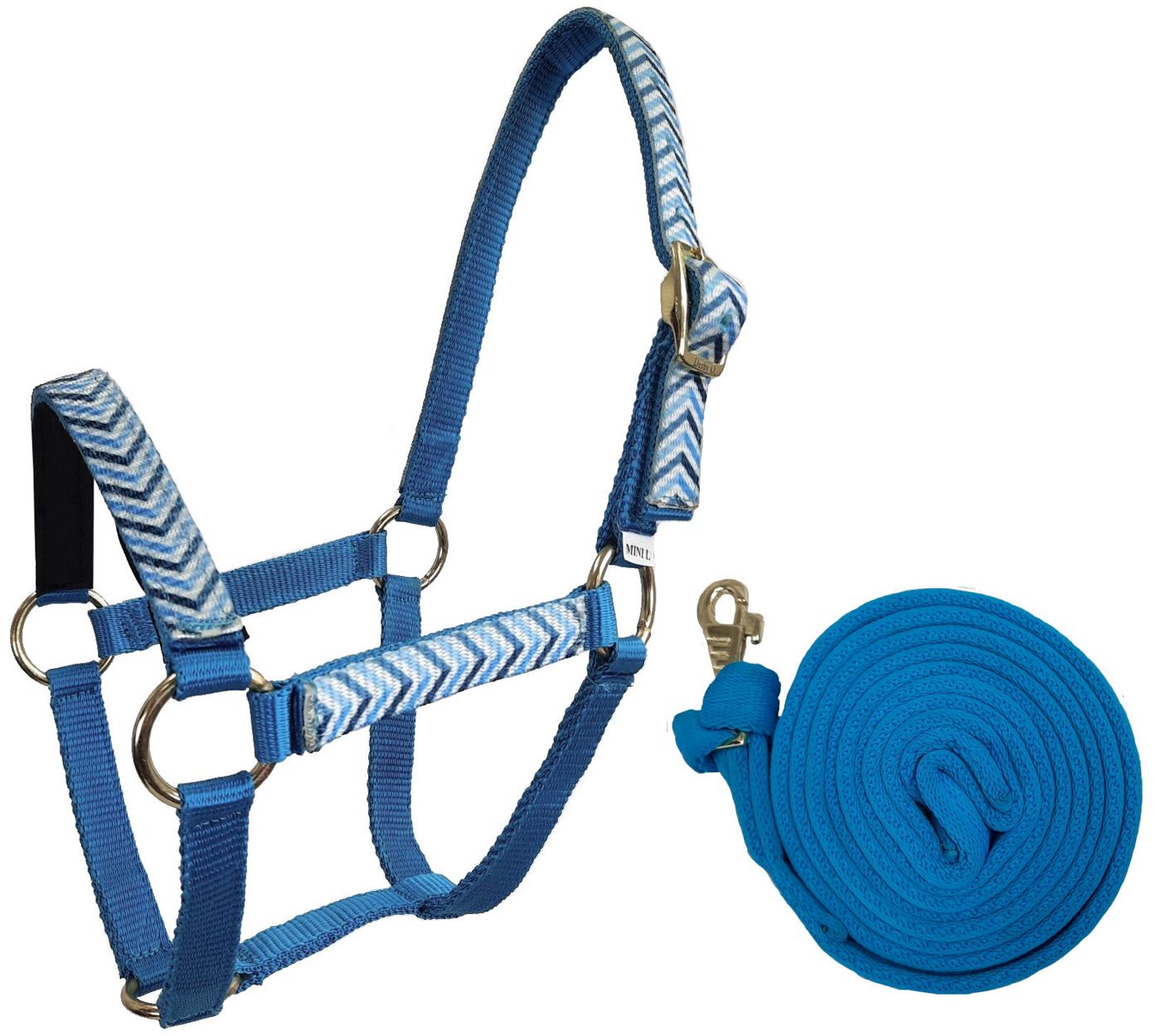 Tahoe Tack Patterned Nylon Mini Horse Halters with Padded Noseband and Matching Blue color