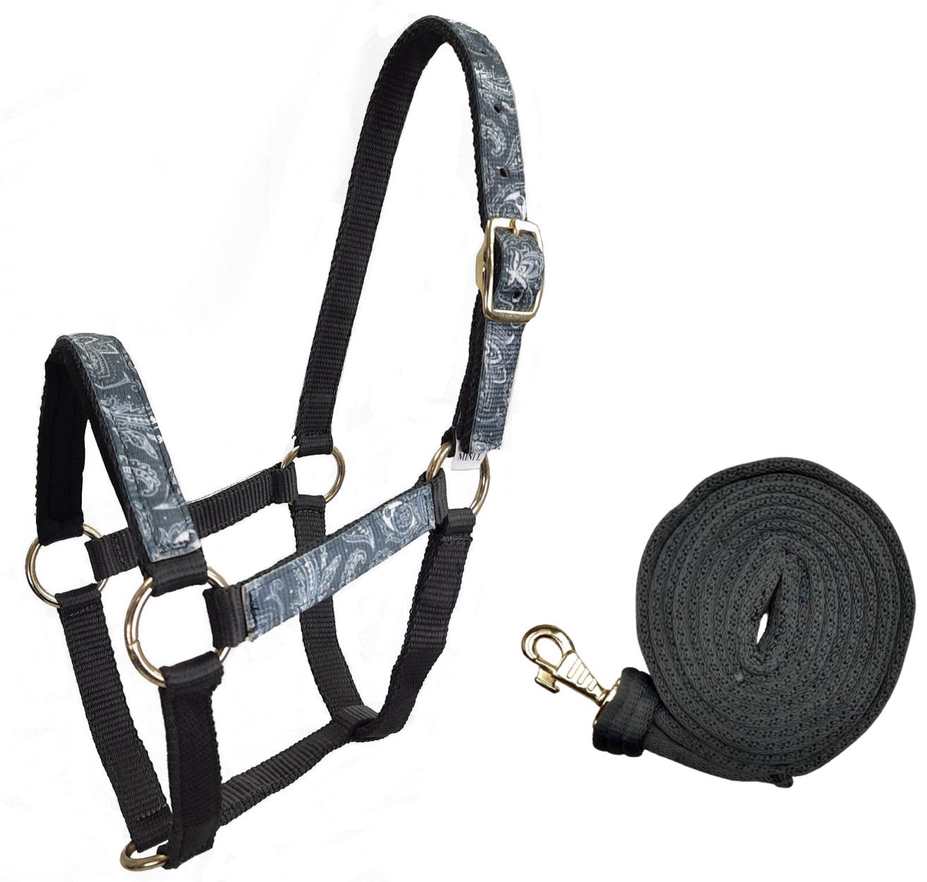 Tahoe Tack Patterned Nylon Mini Horse Halters with Padded Noseband and Matching Mini pas