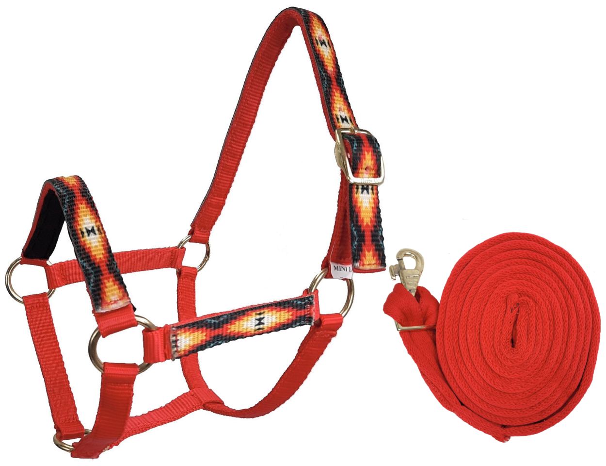 Tahoe Tack Patterned Nylon Mini Horse Halters with Padded Noseband and Matching Red main