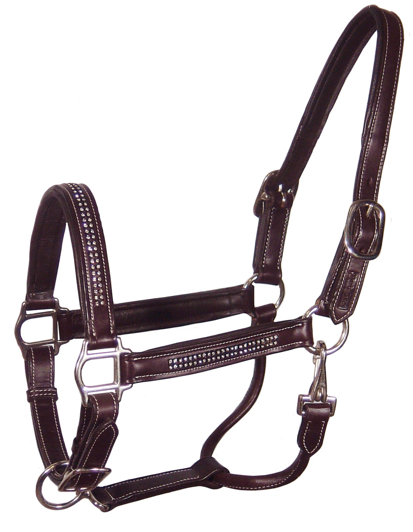 WO09A Dy'on Buffalo Leather halter with padded headpiece and padded, fancy  stitched noseband. Cream stitching - RIDE