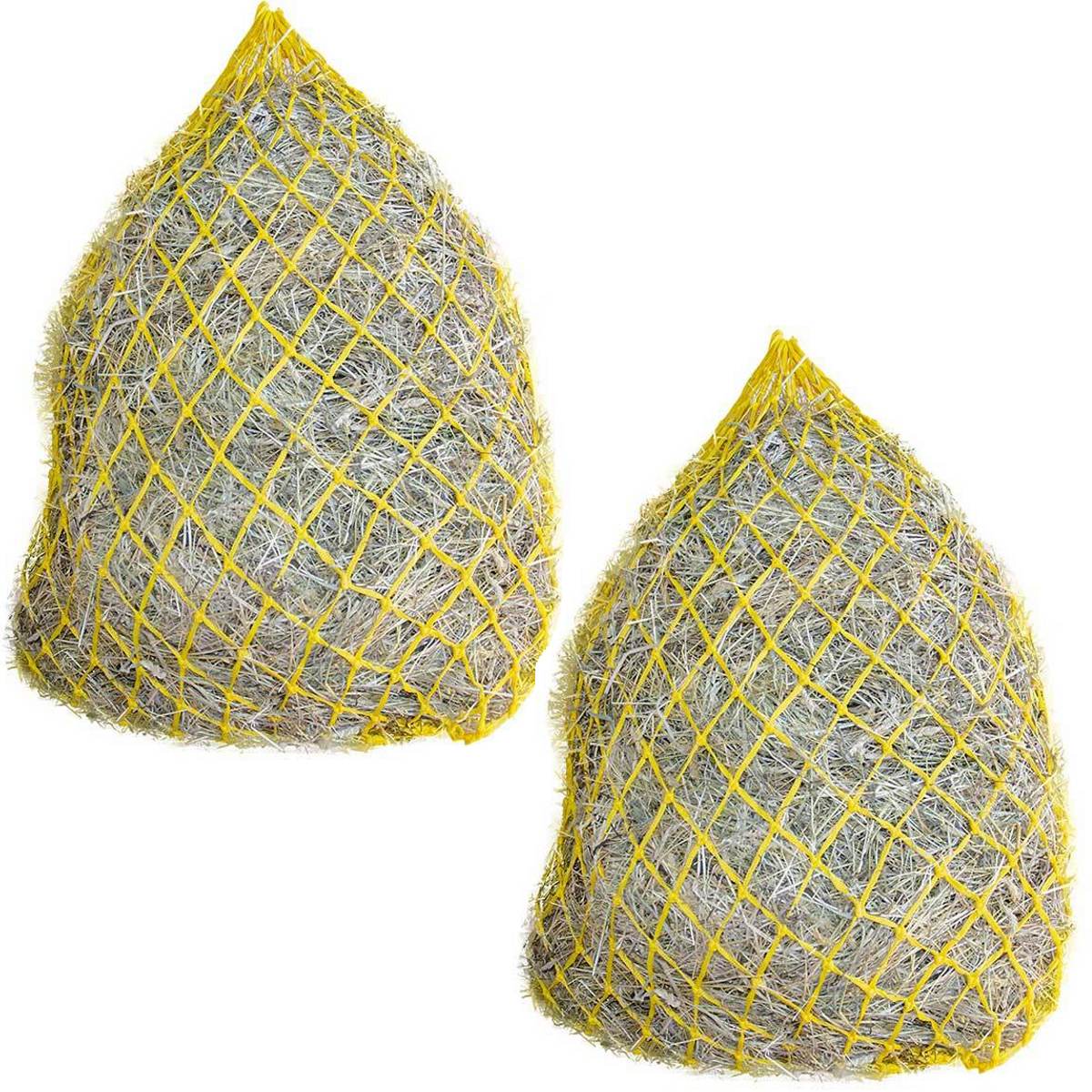 Paris Tack Set of 2 - 42" Soft Mesh Hay Nets with 2" Holes, Fits 4 Flakes of Hay Yellow Pair