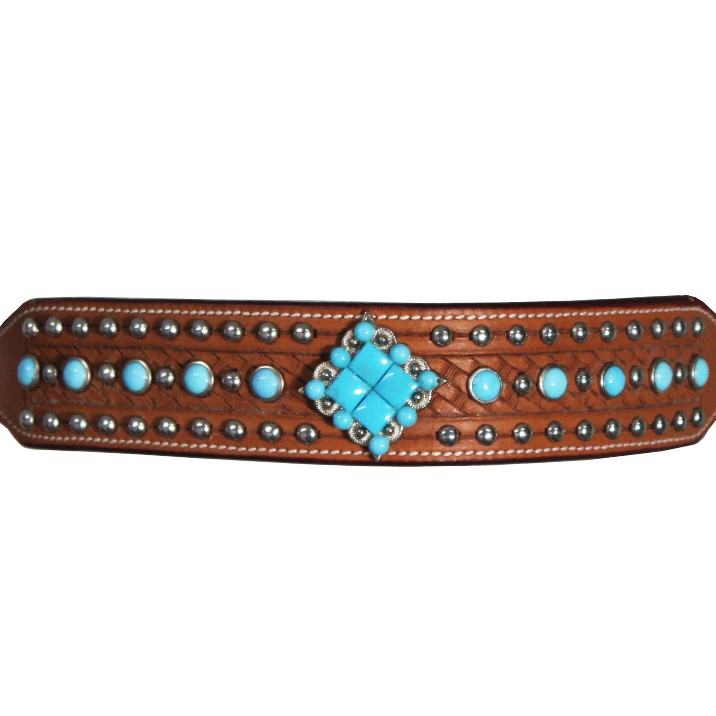 Turquoise Spotted Show Western Leather Browband Headstall with Matching Split Reins 