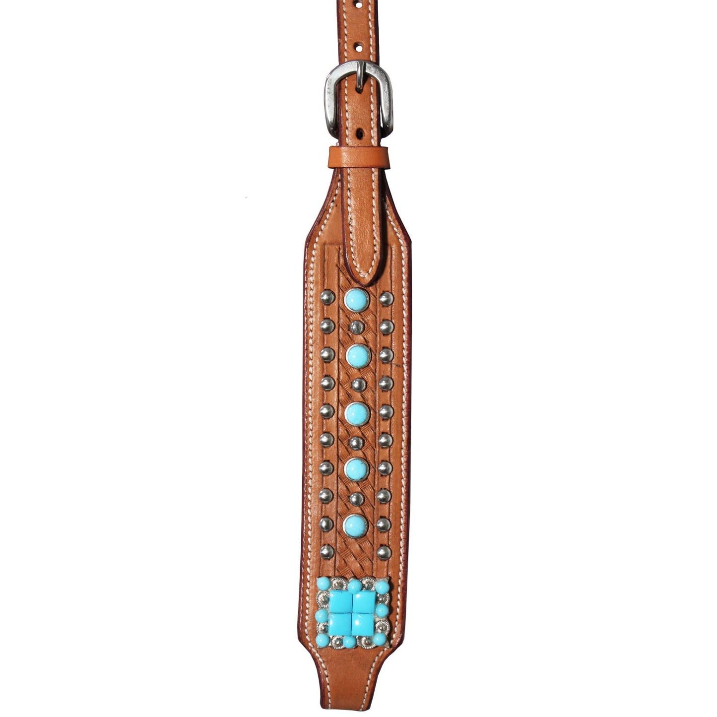 Tahoe Tack Turquoise Spotted Show Western Leather Browband Headstall with Split Reins  Cheek