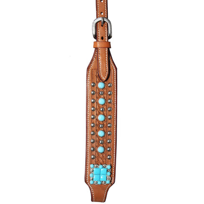 Tahoe Tack Turquoise Spotted Show Western Leather Browband Headstall with Split Reins  Cheek