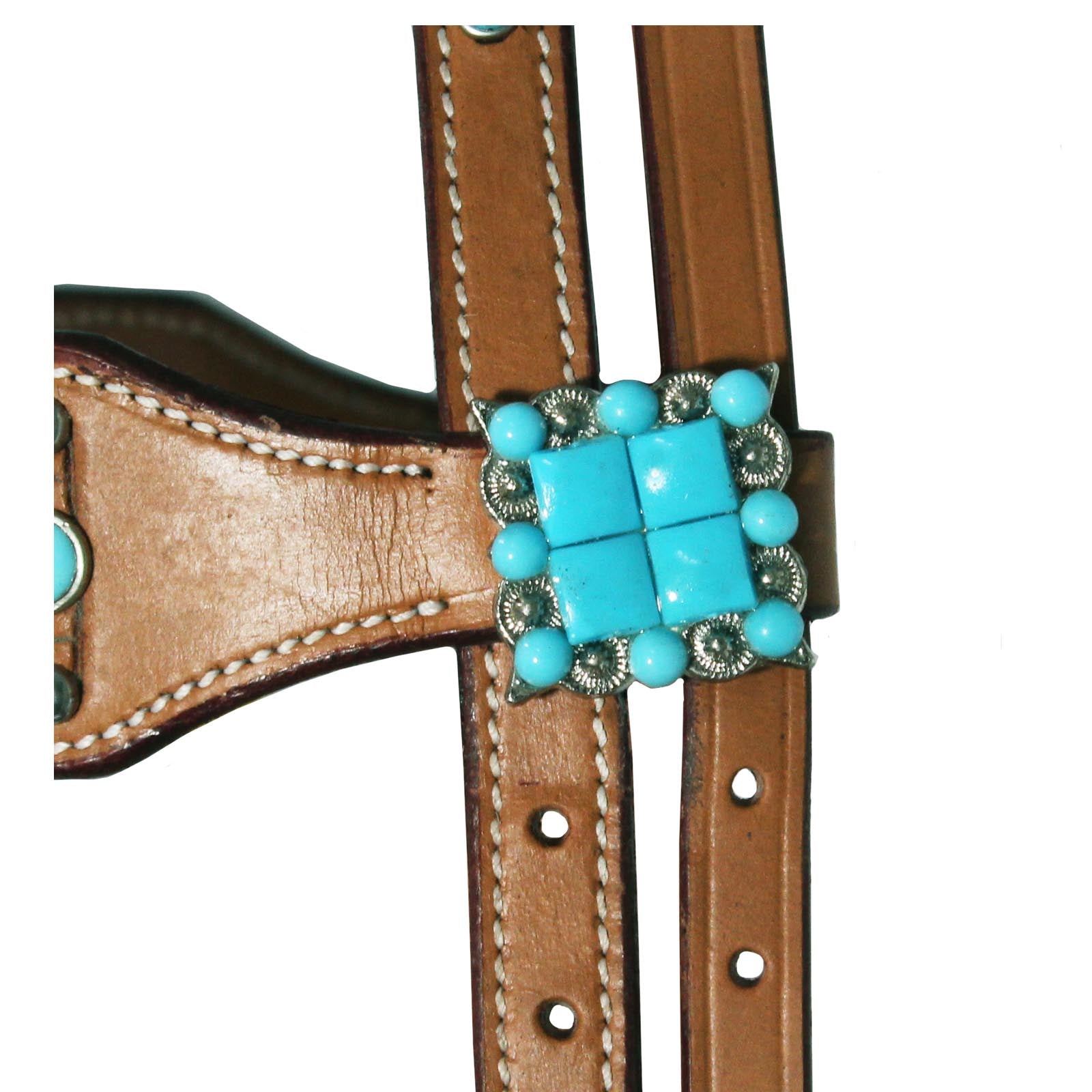 Tahoe Tack Turquoise Spotted Show Western Leather Browband Headstall with Matching Split Reins Concho