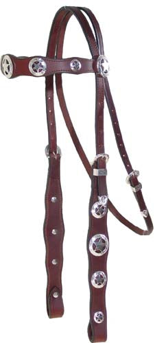 Tahoe Tack Patriotic Silver Star Concho Leather Western  Headstall, Breastcollar, and Reins Set