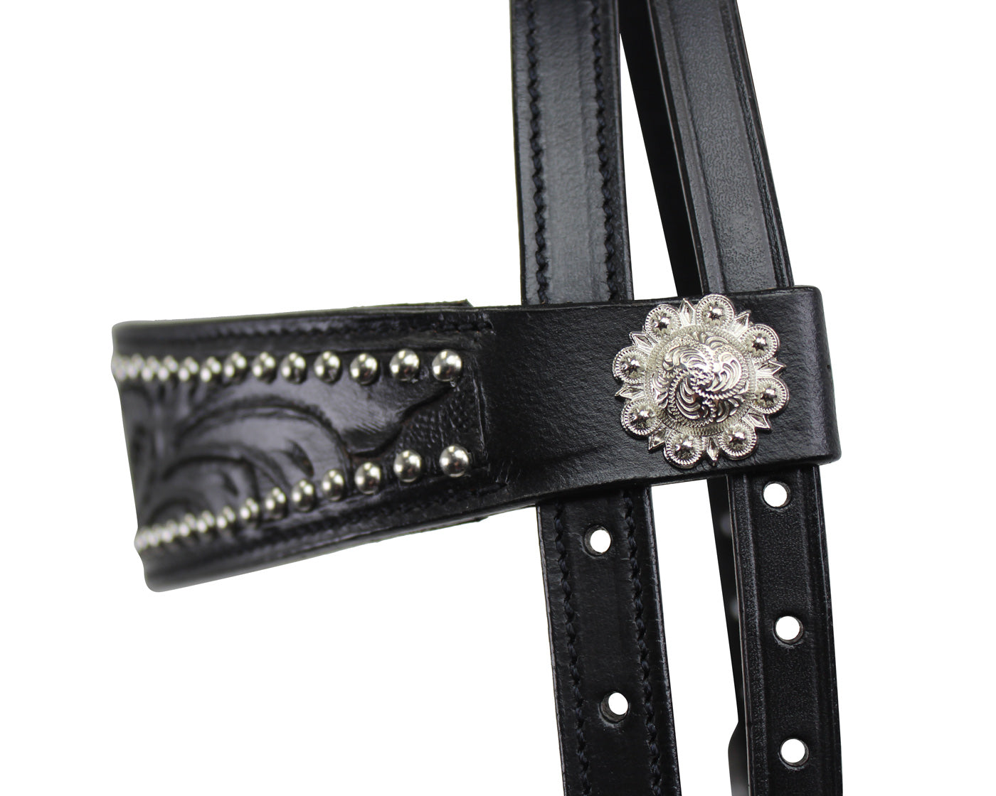 Tahoe Tack Black Show Studded Midnight Western Browband Headstall with Matching Reins