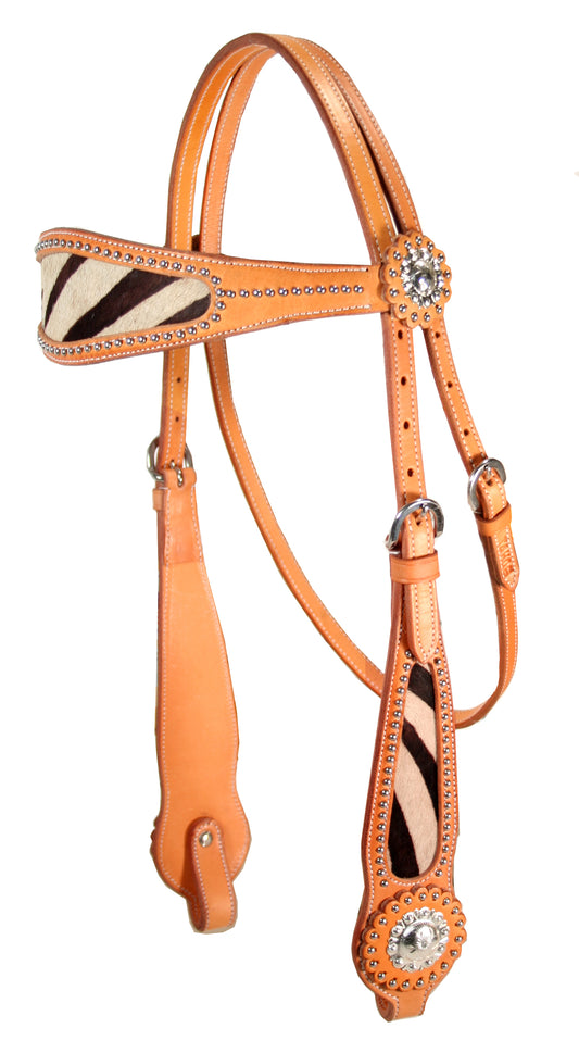 Tahoe Tack USA Leather Wild Side Zebra Print Western Browband Headstall, Full Horse