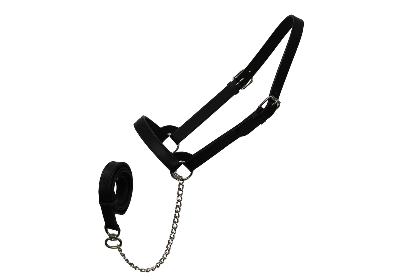 Derby New and Improved Premium Flat Fancy Stitch Leather Cattle Show Halter Black color