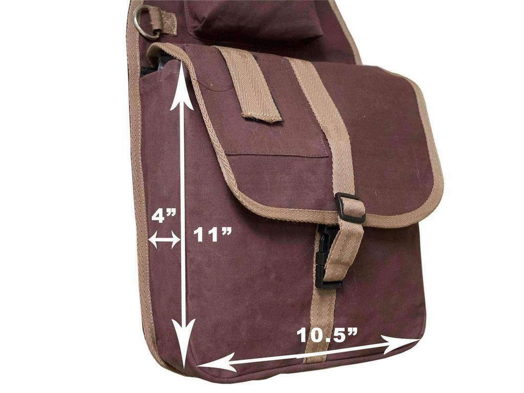 Tahoe Large Multi Pocket Canvas Saddle Bag w Cell Phone Pocket Dimensions