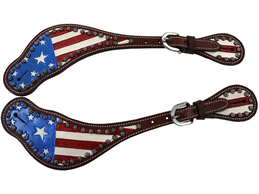 Tahoe Tack Patriotic American Flag Leather Western Spur Straps