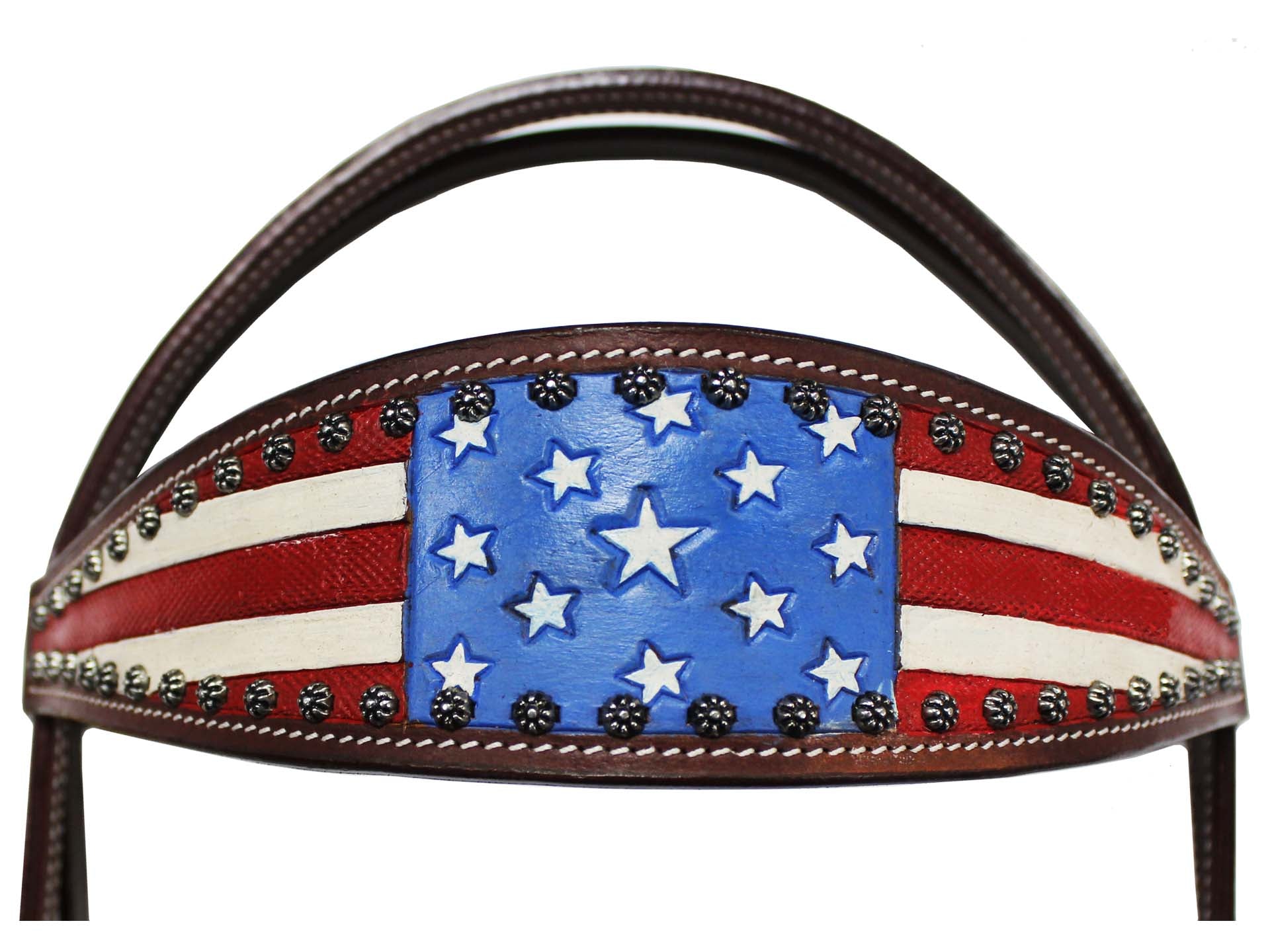 Tahoe Tack Patriotic Hand Painted American Flag Western Browband Headstall