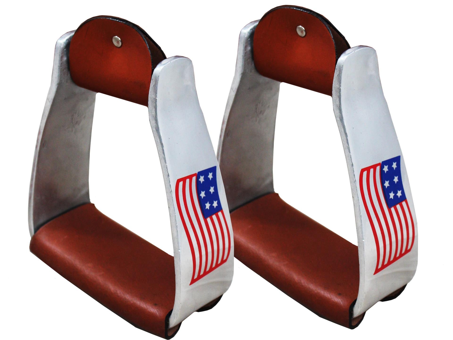 Tahoe Tack Patriotic American Flag Angled Knee Relief Western Barrel Stirrups 