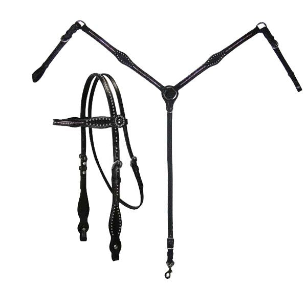 Tahoe Black Diamond Crystal Headstall & Breast Collar Set USA Crystal Set