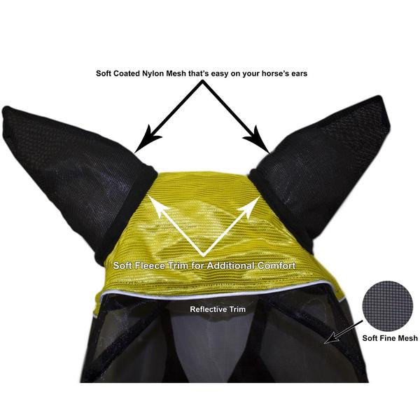 Derby Originals UV-Blocker Premium Reflective Safety Horse Fly Mask with Ears Yellow