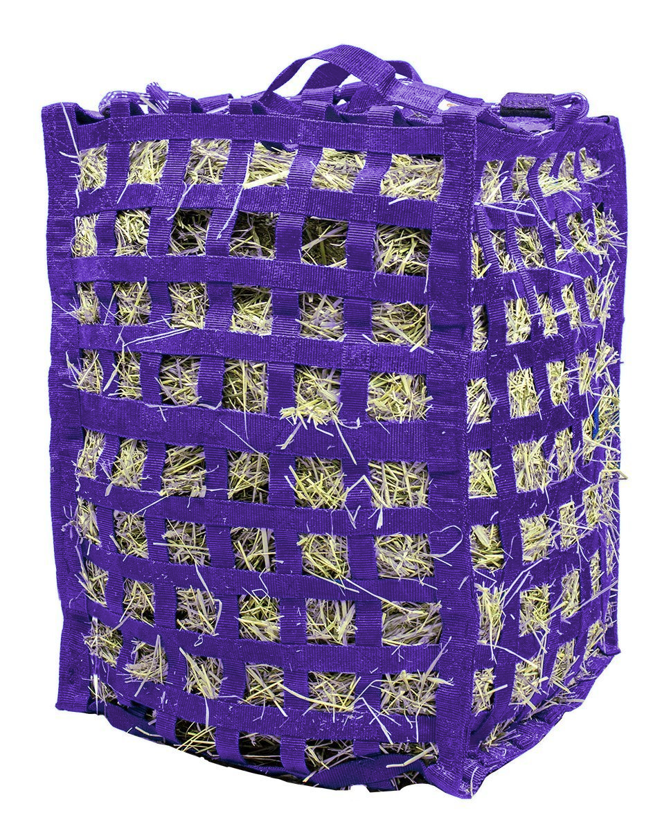 Derby Originals Natural Grazer Slow Feeder Horse Hay Bag with Super Tough Bottom purple